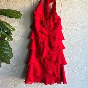 Cache Vibrant Red Ruffle Backless Dress